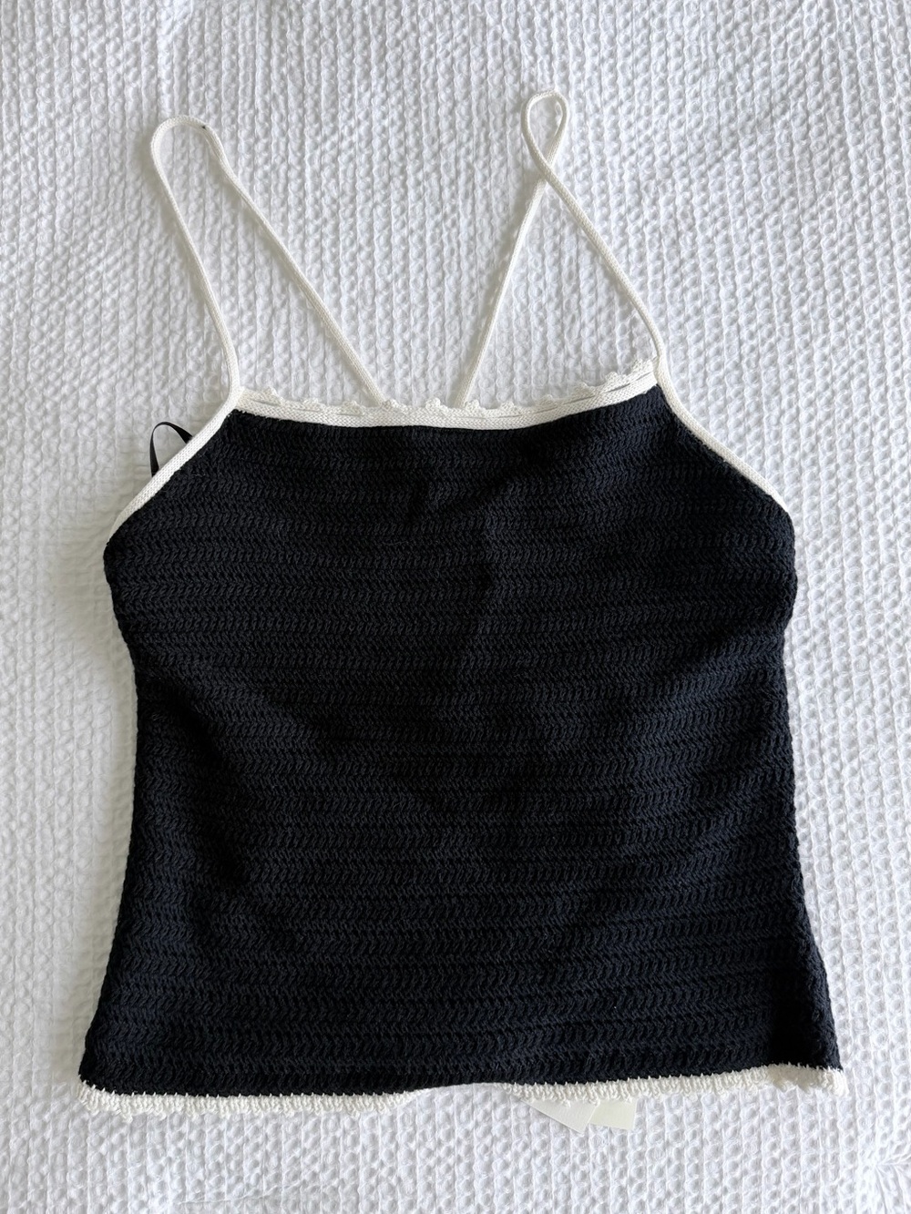 NWT Abercrombie & Fitch Black Crochet Contrast-Trim Top